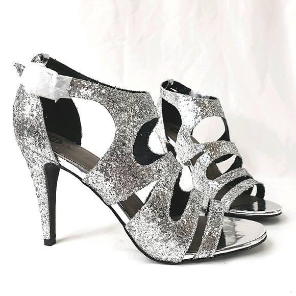 Michael Antonio Shoes - Michael Antonio Silver Glitter Strappy Heels